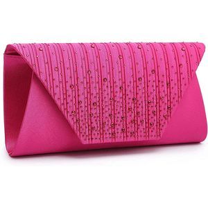 Hot Pink Rhinestone Embellished Envelope Clutch